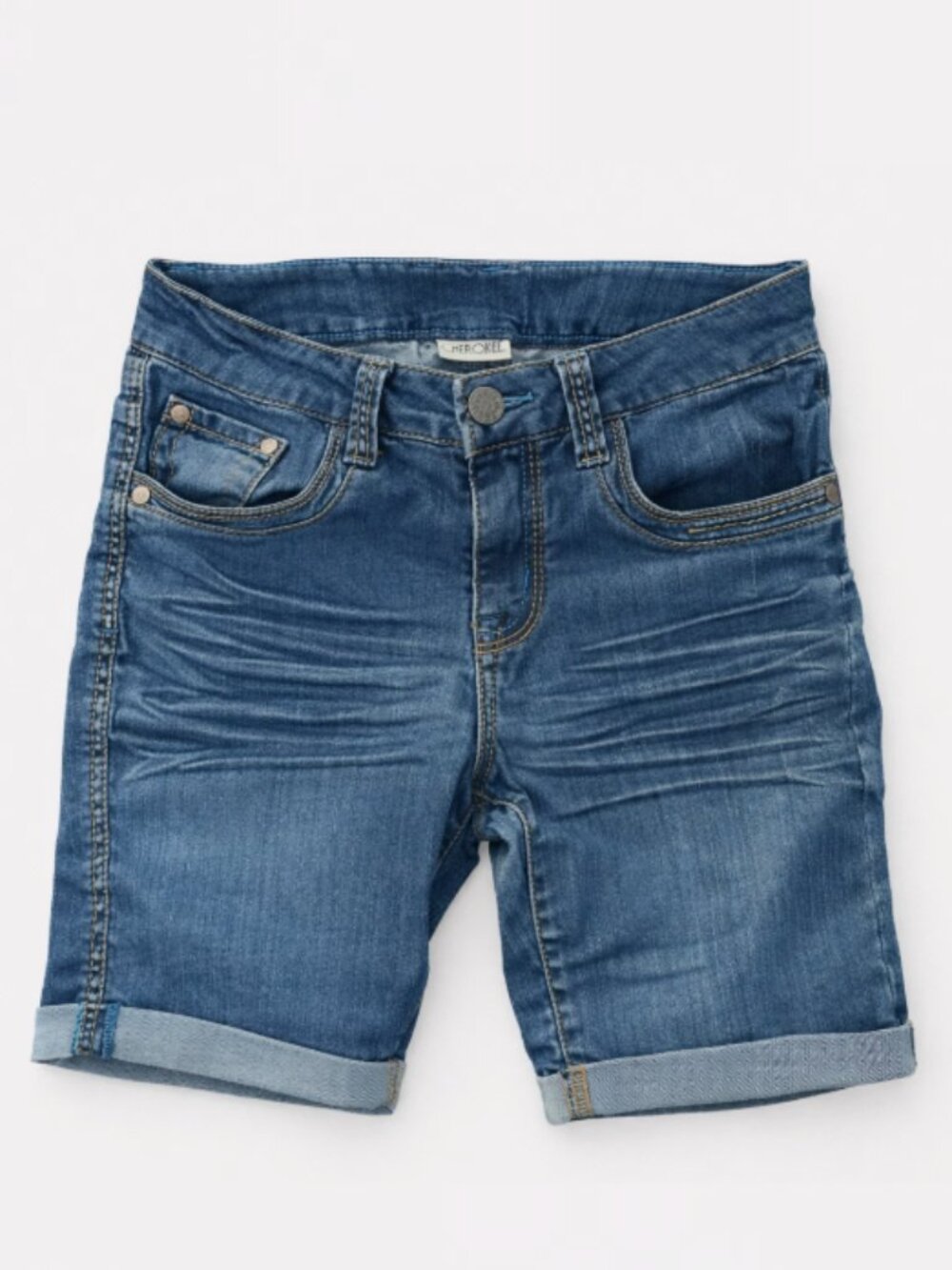 Girls Distressed Soft Denim Shorts Cuffed Cherokee Adjustable Waist L (10-12)